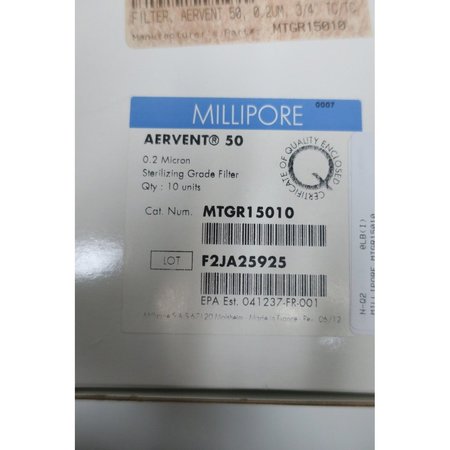Millipore Aervent 50 Box Of 10 Capsule Unit 0.2Um 3/4In Tc/Tc Water Filter Element MTGR15010